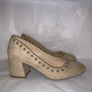 Faux Suede Grommet Detail Block Heels